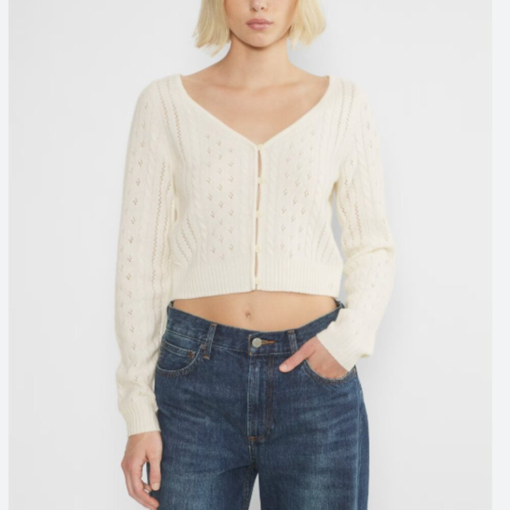 Aritzia Sunday Best Romy Merino Wool Cardigan cream white knit cropped XS